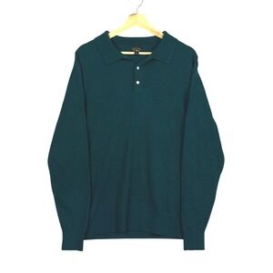 J. Crew 100% Cashmere Polo Shirt Mens Long Sleeve Green Casual Sweater Size L